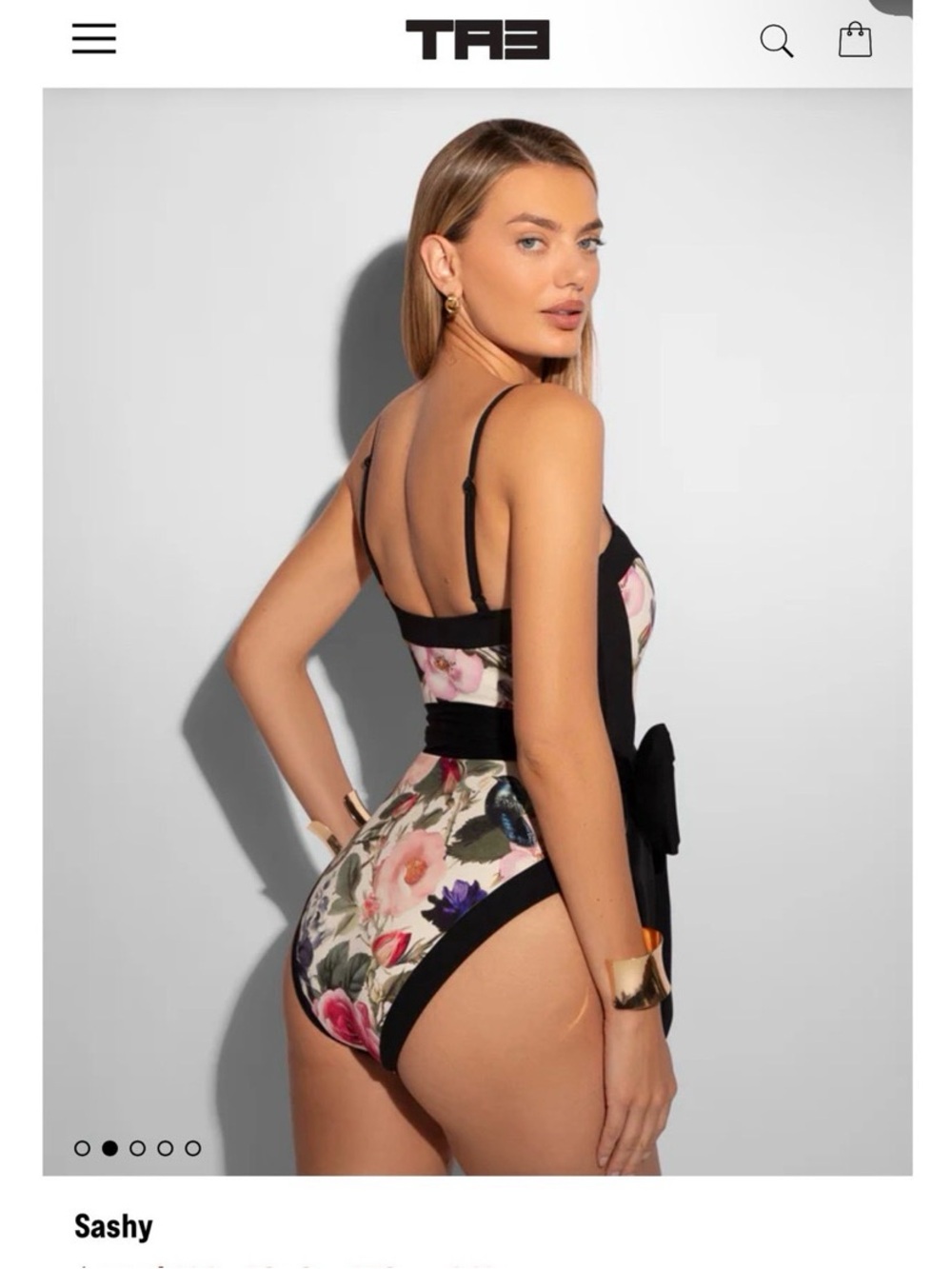 Sashy Floral One-Piece Swimsuit in Cream and Black - Picture 2 of 7